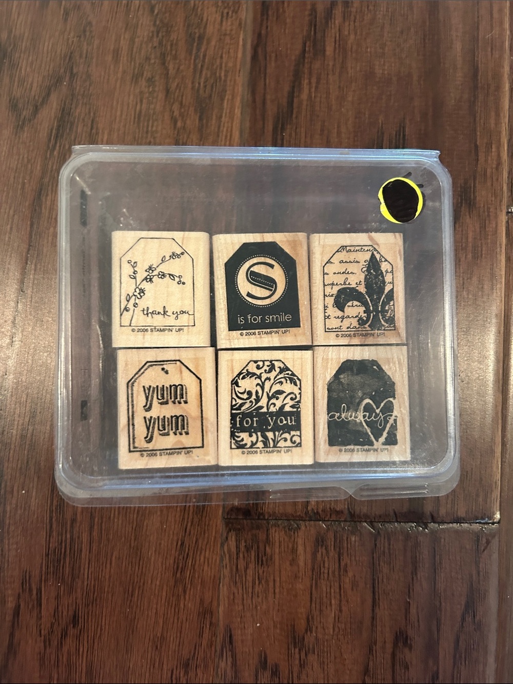 Stampin’ Up! Too Terrific Tags set of 6 wooden rubber stamps